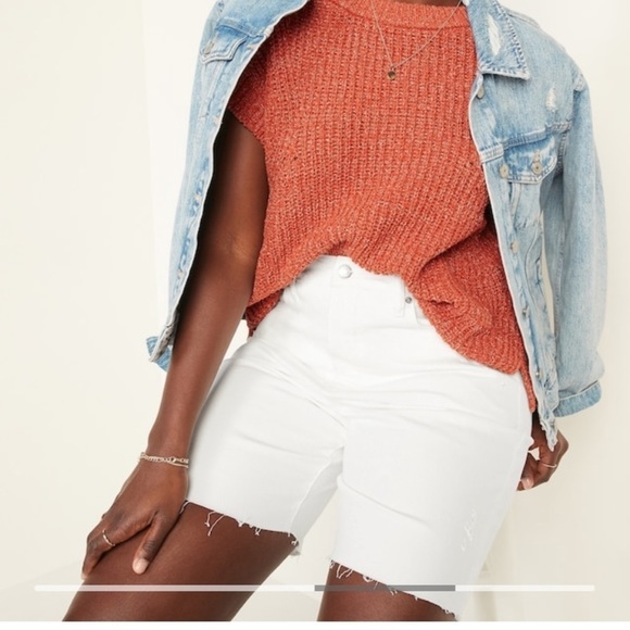 𝅺OLD Navy High Rise Shorts White Tattered Jeans Shorts - Picture 4 of 9